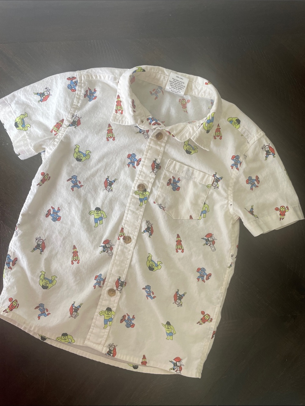 jumping beans White Short-Sleeve Button-Down Shirt with Superhero Print